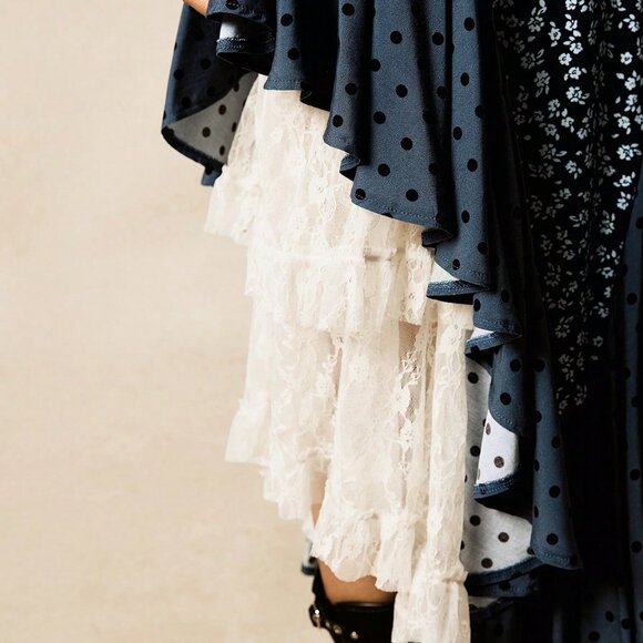 Boho Multicolor Women's Sexy Lace detail floral print Dress - Picture 5 of 8